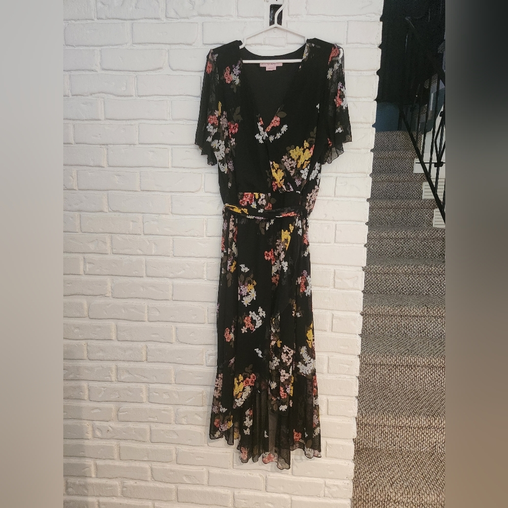 Black with floral plus sided dress